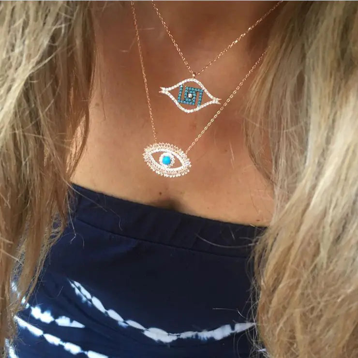 Evil Eye Necklace with Cat's Eye Design (Blue)