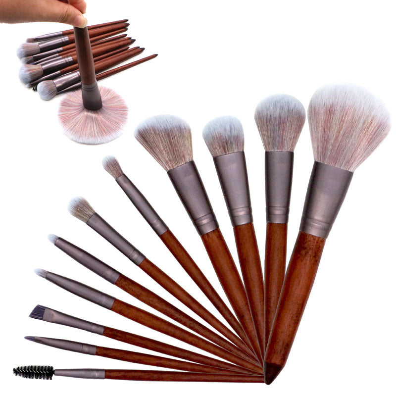 Violet Makeup Brush Set with Wooden Handle (Coffee Color)