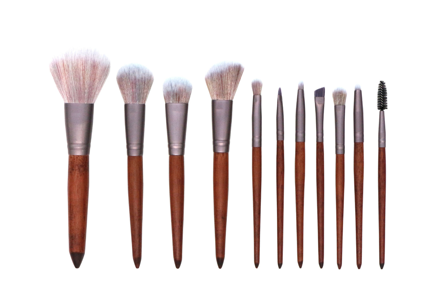 Violet Makeup Brush Set with Wooden Handle (Coffee Color)
