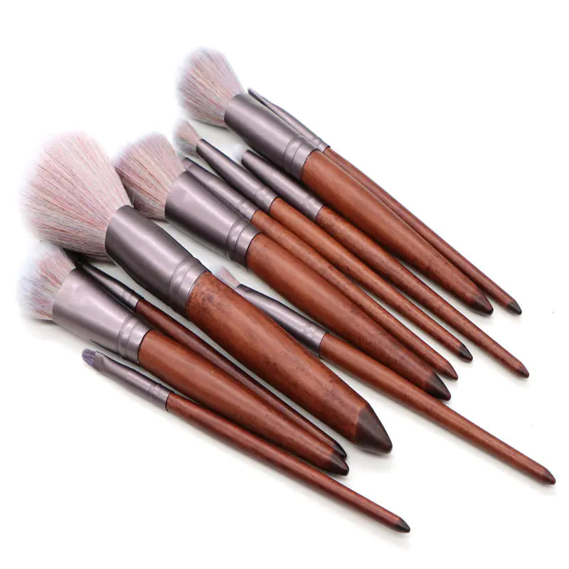 Violet Makeup Brush Set with Wooden Handle (Coffee Color)