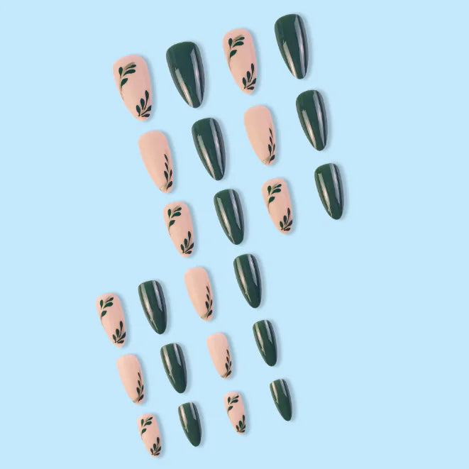 Small Fresh Dark Green Fake Nail Patch Set - Wearable