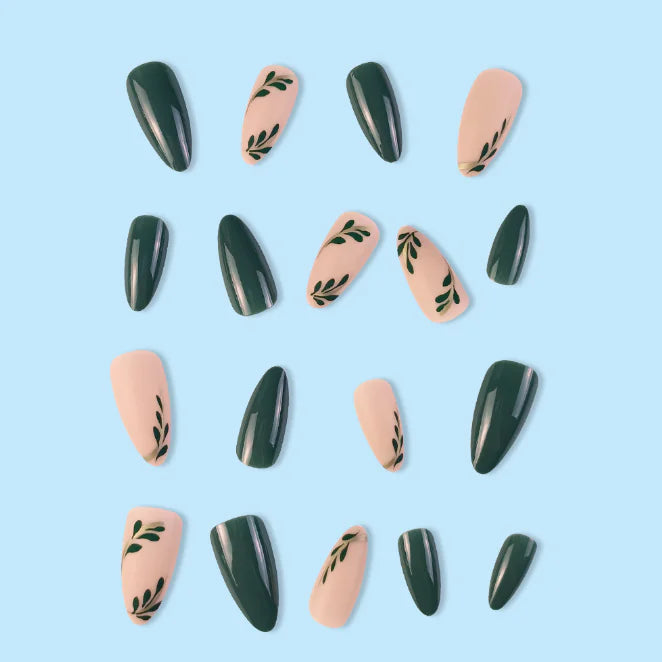 Small Fresh Dark Green Fake Nail Patch Set - Wearable
