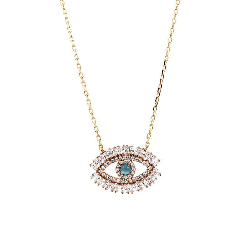 Evil Eye Necklace with Cat's Eye Design (Blue)