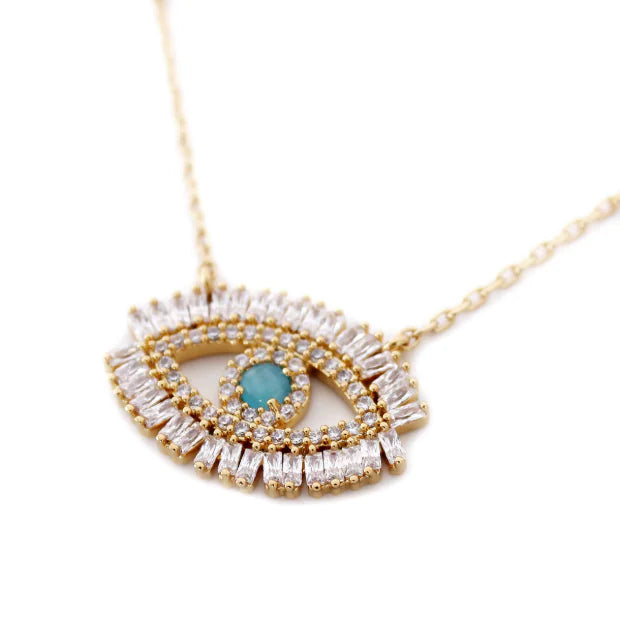 Evil Eye Necklace with Cat's Eye Design (Blue)