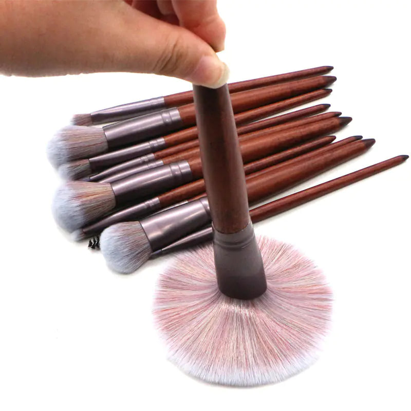 Violet Makeup Brush Set with Wooden Handle (Coffee Color)