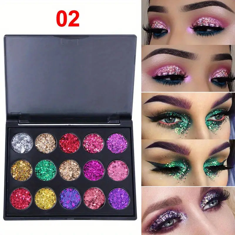 15 Color Shiny Eyeshadow Palette with Glitter Texture