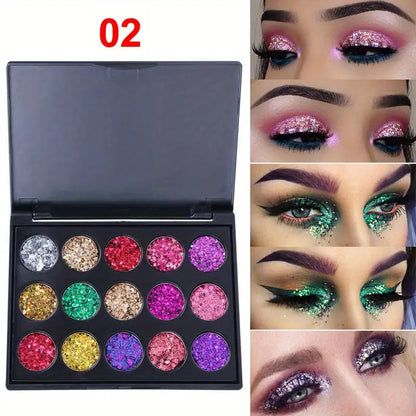 15 Color Shiny Eyeshadow Palette with Glitter Texture