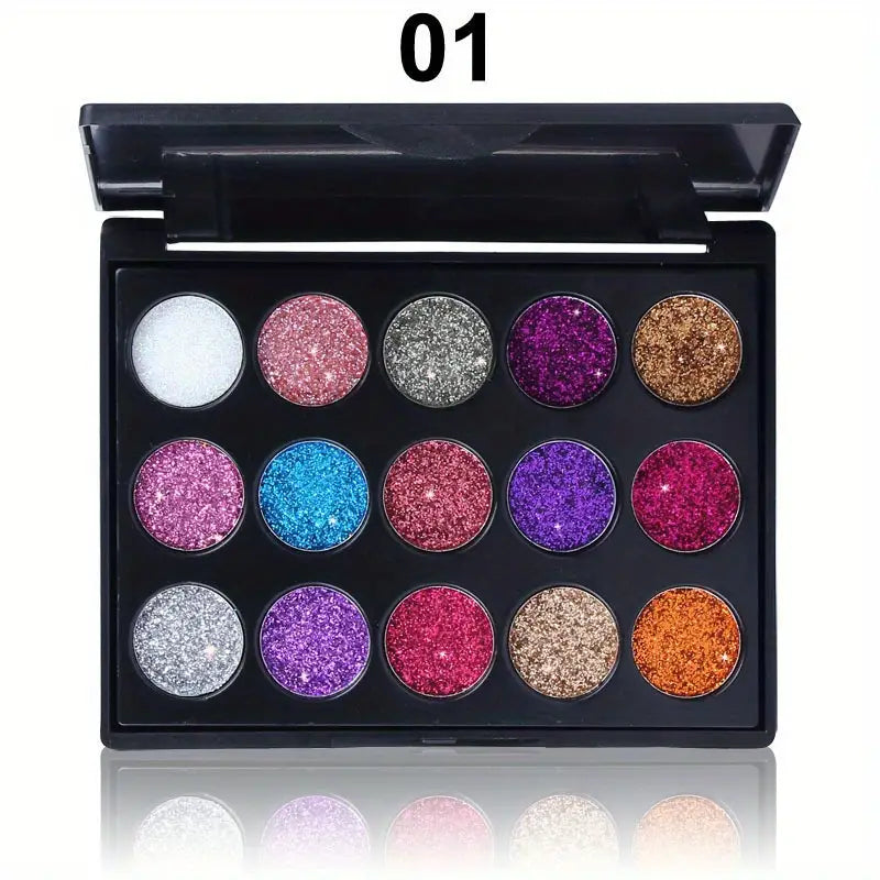 15 Color Shiny Eyeshadow Palette with Glitter Texture