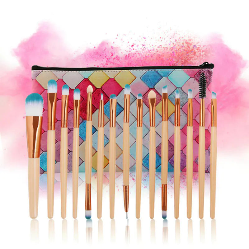15-Piece Champagne Color Makeup Brush Set