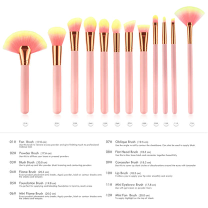 12-Piece Pink Makeup Brush Set and Beauty Tools