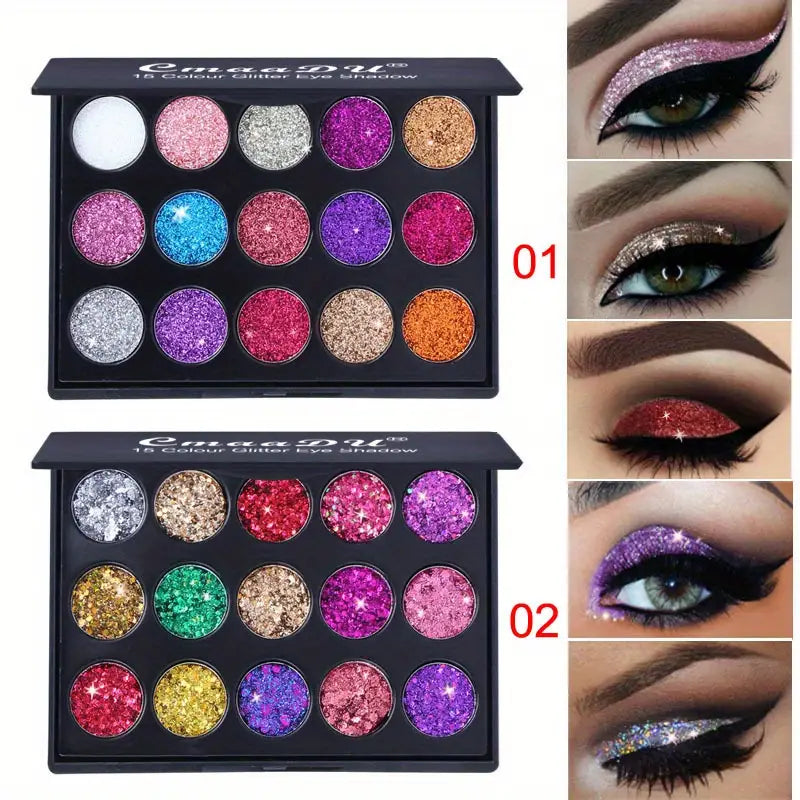 15 Color Shiny Eyeshadow Palette with Glitter Texture