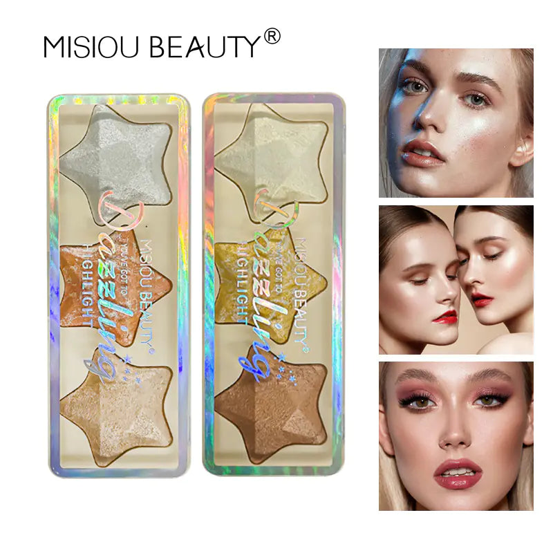 3-Color Highlighter Contour Powder with Star Design