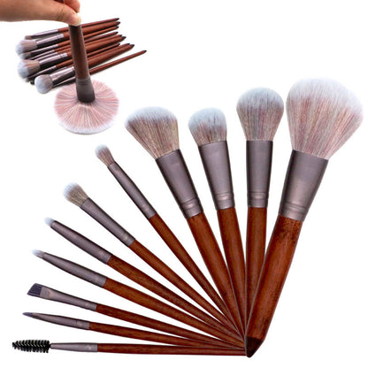 Violet Makeup Brush Set with Wooden Handle (Coffee Color)