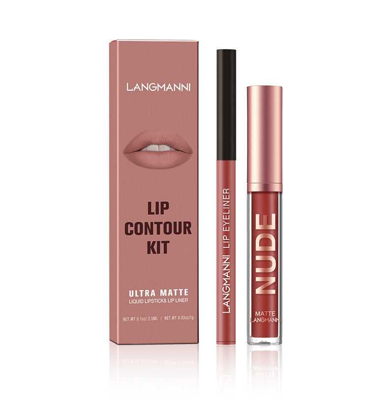 Matte Lip Gloss Set with No-Stain Lip Liner