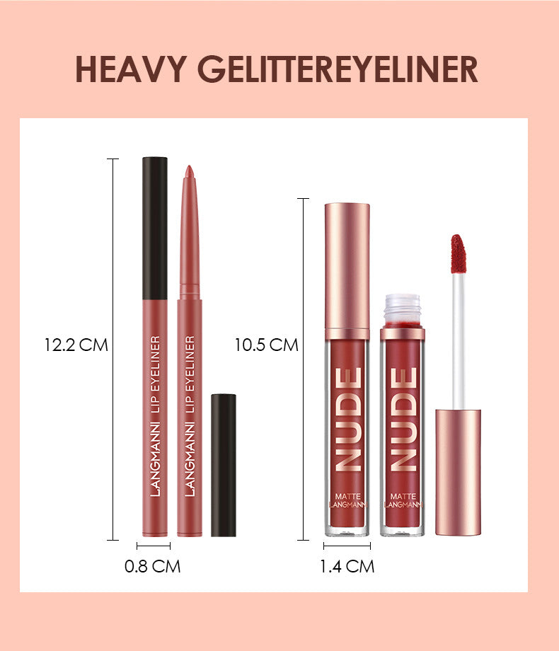 Matte Lip Gloss Set with No-Stain Lip Liner