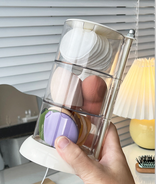 Makeup Sponge Holder with Dustproof Rotating Rack