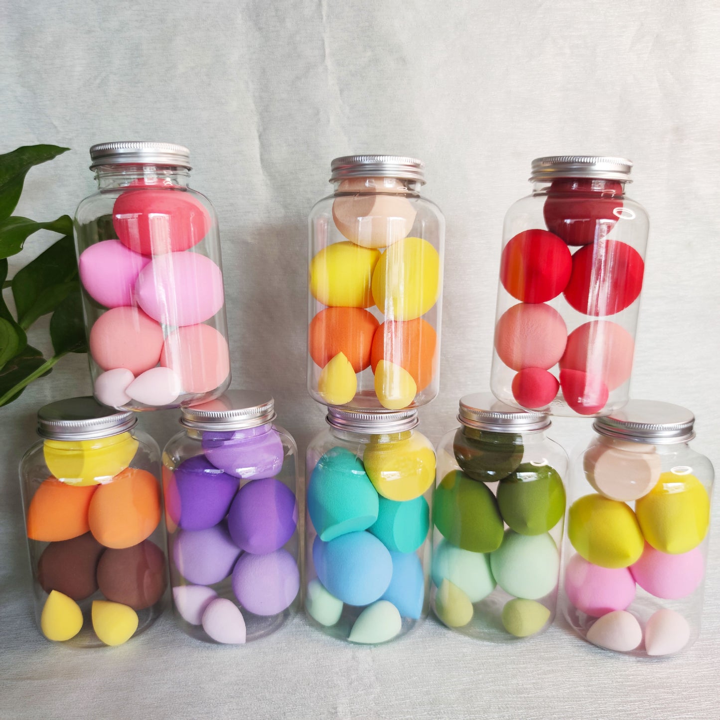 7 PCS Dual Use Makeup Sponge Set in Soft Milk Tea Jar