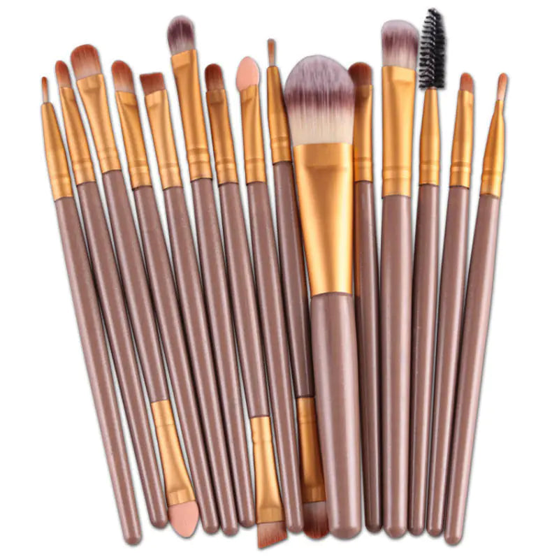 15-Piece Champagne Color Makeup Brush Set