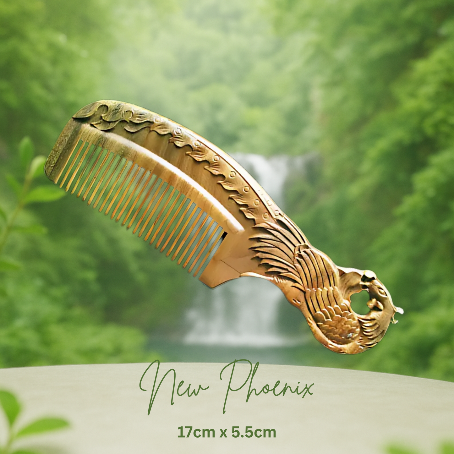 Hand-Carved Green Sandalwood Comb with Handle