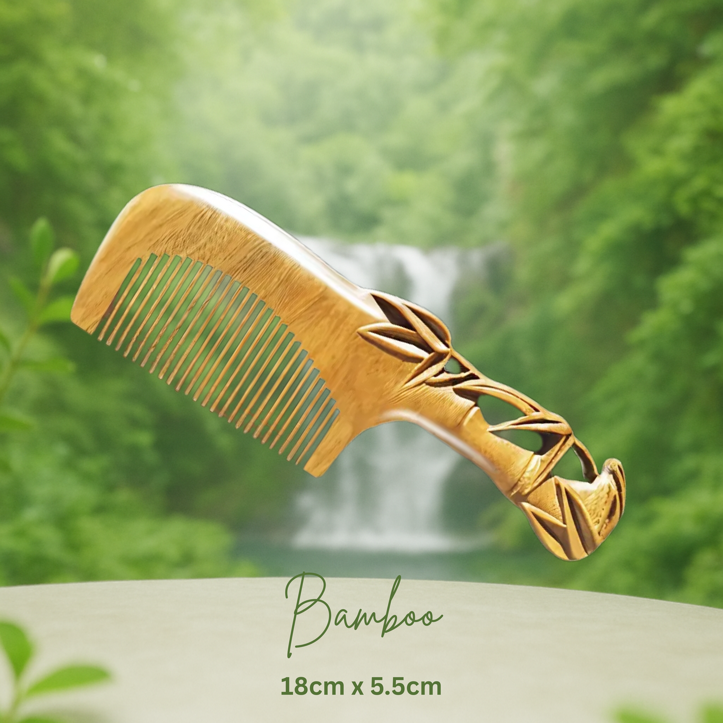 Hand-Carved Green Sandalwood Comb with Handle