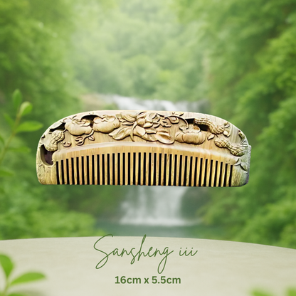 Hand-Carved Green Sandalwood Comb without Handle