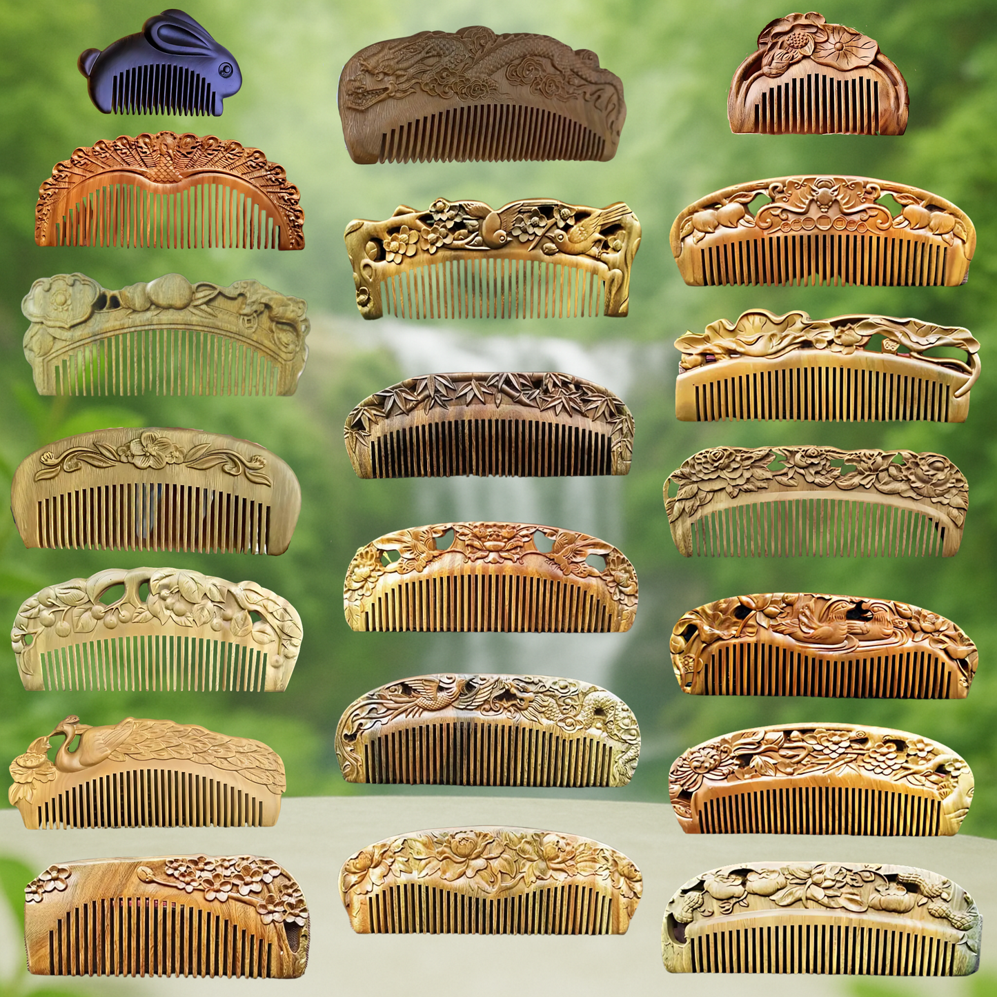 Hand-Carved Green Sandalwood Comb without Handle