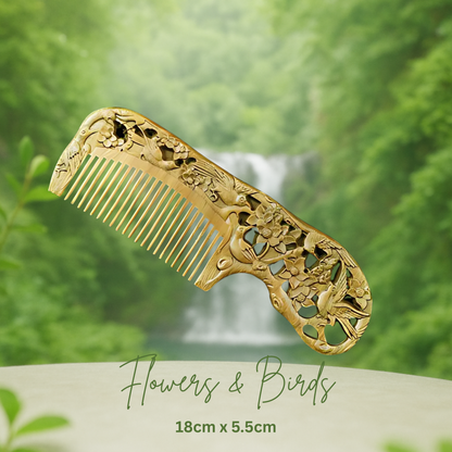 Hand-Carved Green Sandalwood Comb with Handle