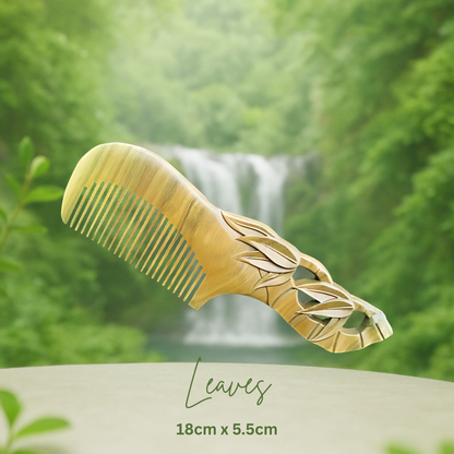 Hand-Carved Green Sandalwood Comb with Handle