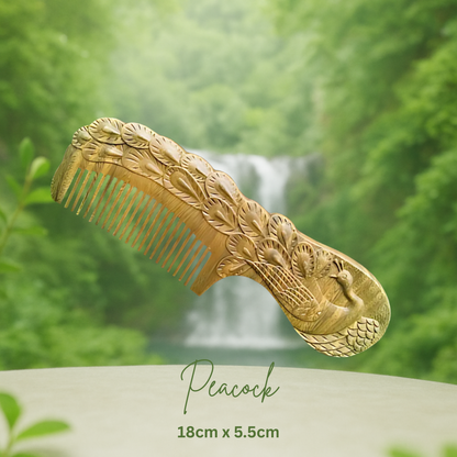 Hand-Carved Green Sandalwood Comb with Handle