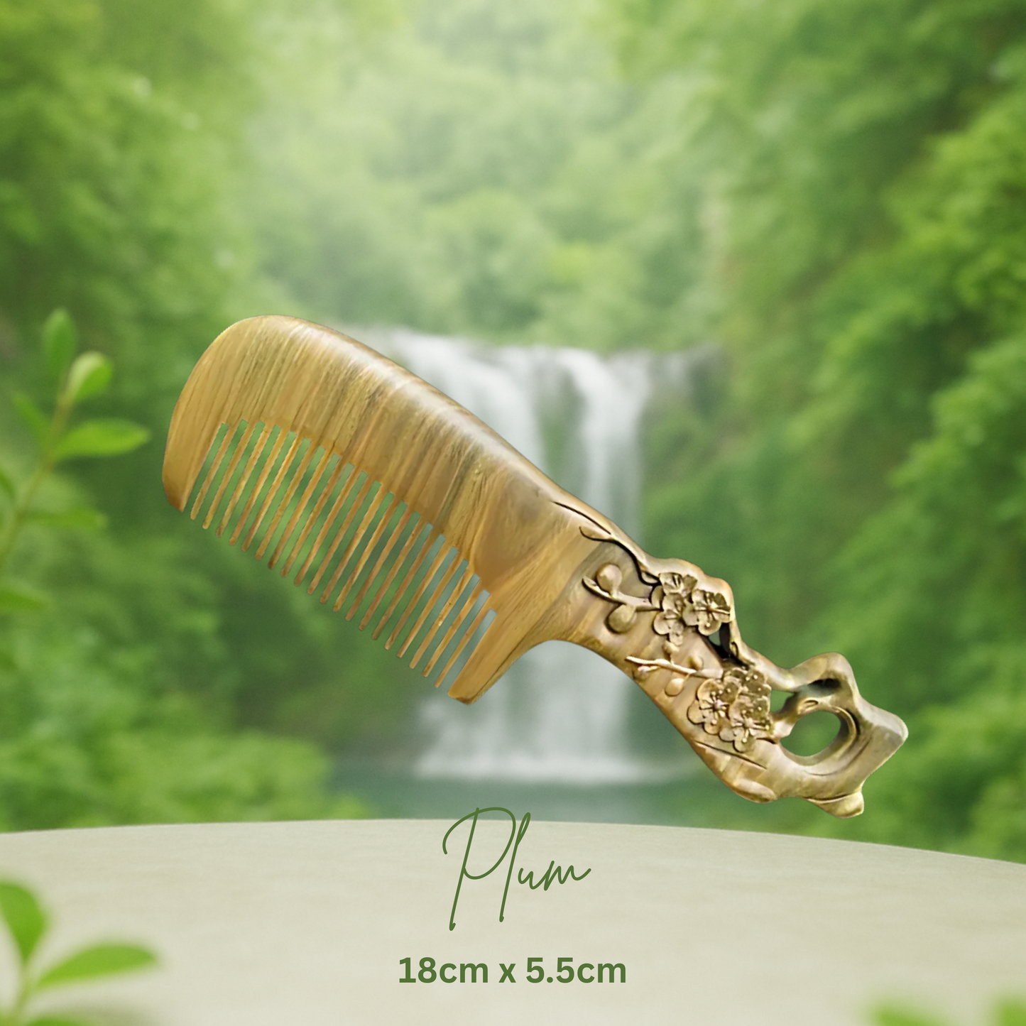 Hand-Carved Green Sandalwood Comb with Handle