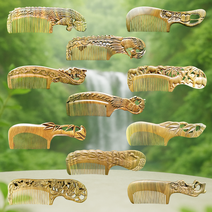 Hand-Carved Green Sandalwood Comb with Handle