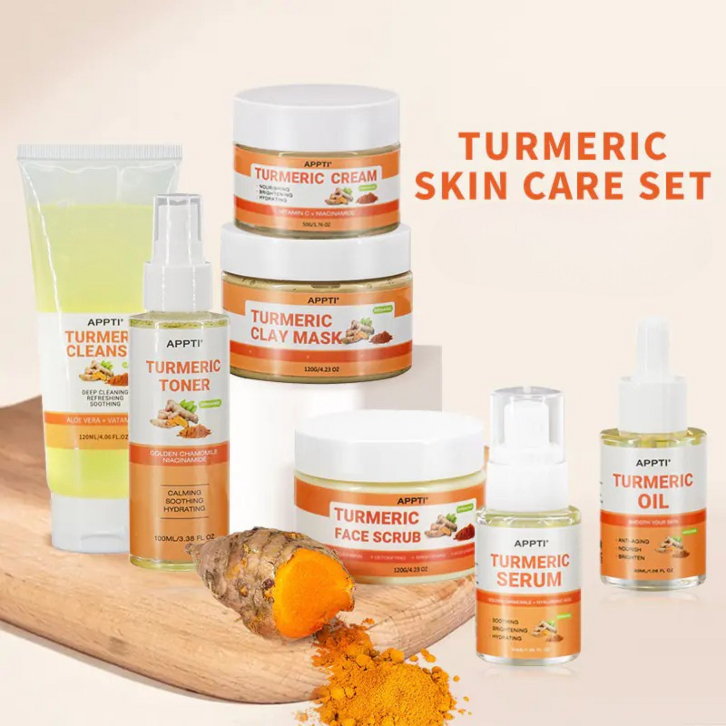 Turmeric Skincare Range: Toner, Cream, Serum, Mask, Scrub