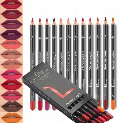12 Color Waterproof Lip Liner in Nude Shades