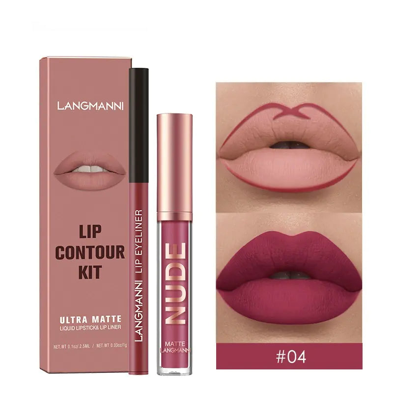 Matte Lip Gloss Set with No-Stain Lip Liner