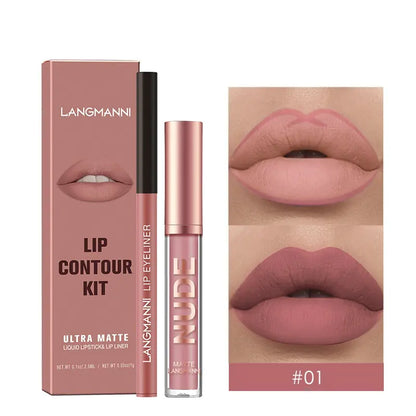 Matte Lip Gloss Set with No-Stain Lip Liner