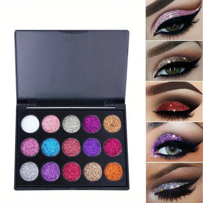 15 Color Shiny Eyeshadow Palette with Glitter Texture