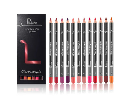 12 Color Waterproof Lip Liner in Nude Shades
