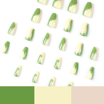 Short Green Ballet Pearl Nail Art with Removable Tips