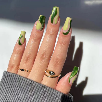 Short Green Ballet Pearl Nail Art with Removable Tips
