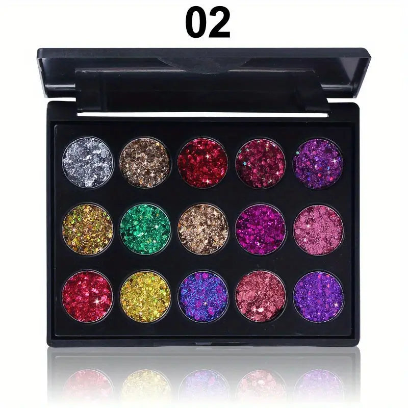 15 Color Shiny Eyeshadow Palette with Glitter Texture