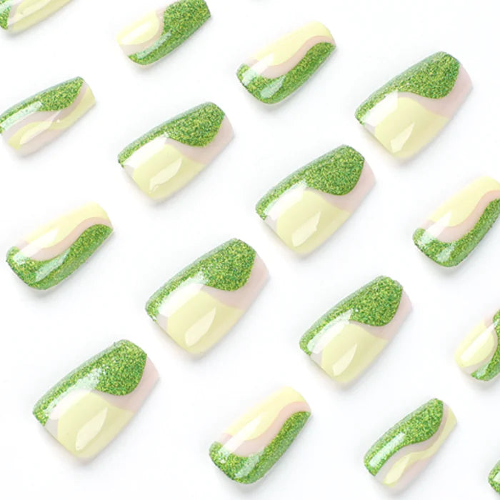 Short Green Ballet Pearl Nail Art with Removable Tips