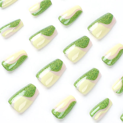 Short Green Ballet Pearl Nail Art with Removable Tips