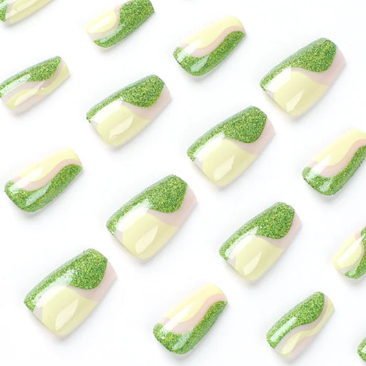 Short Green Ballet Pearl Nail Art with Removable Tips