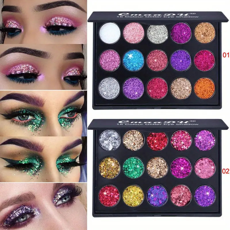 15 Color Shiny Eyeshadow Palette with Glitter Texture