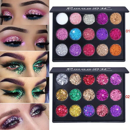 15 Color Shiny Eyeshadow Palette with Glitter Texture