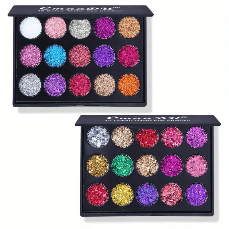 15 Color Shiny Eyeshadow Palette with Glitter Texture