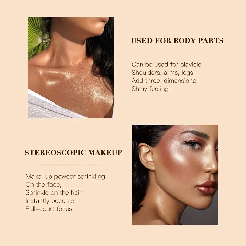 3-Color Pearlescent Highlighter Powder for Face & Body