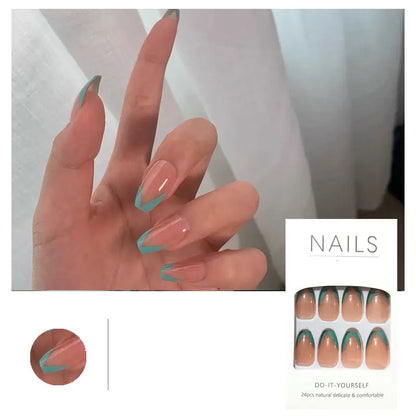 Nude Oblique French Lake Blue and Green Nail Patch
