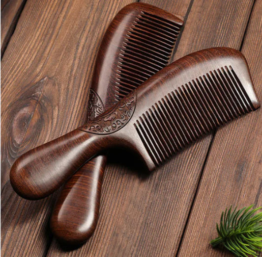 Handmade Natural Sandalwood Comb with Handle (Single)