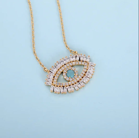 Evil Eye Necklace with Cat's Eye Design (Blue)